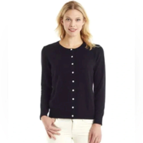 BANANA Republic Black  Silk Button Down Pearl Cardigan Top Size M - Picture 1 of 11